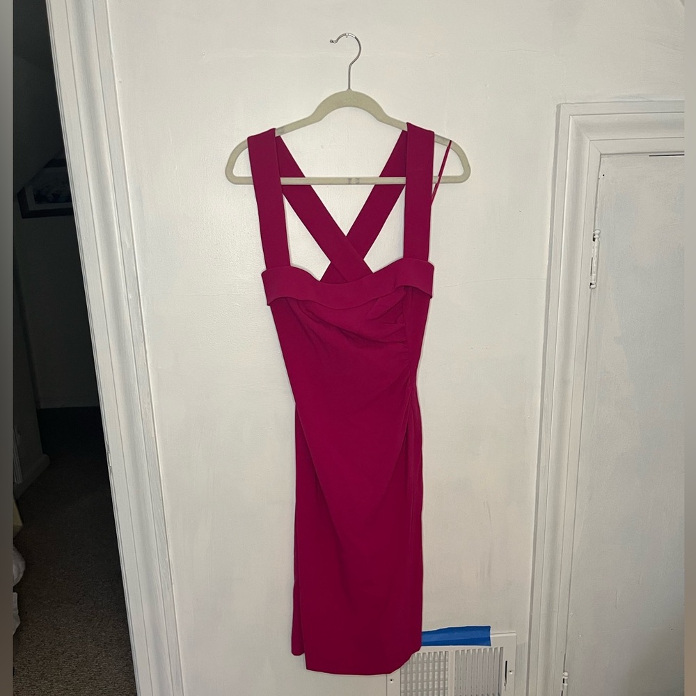 LK Bennett London Magenta criss cross strap party dress, Size 10 UK